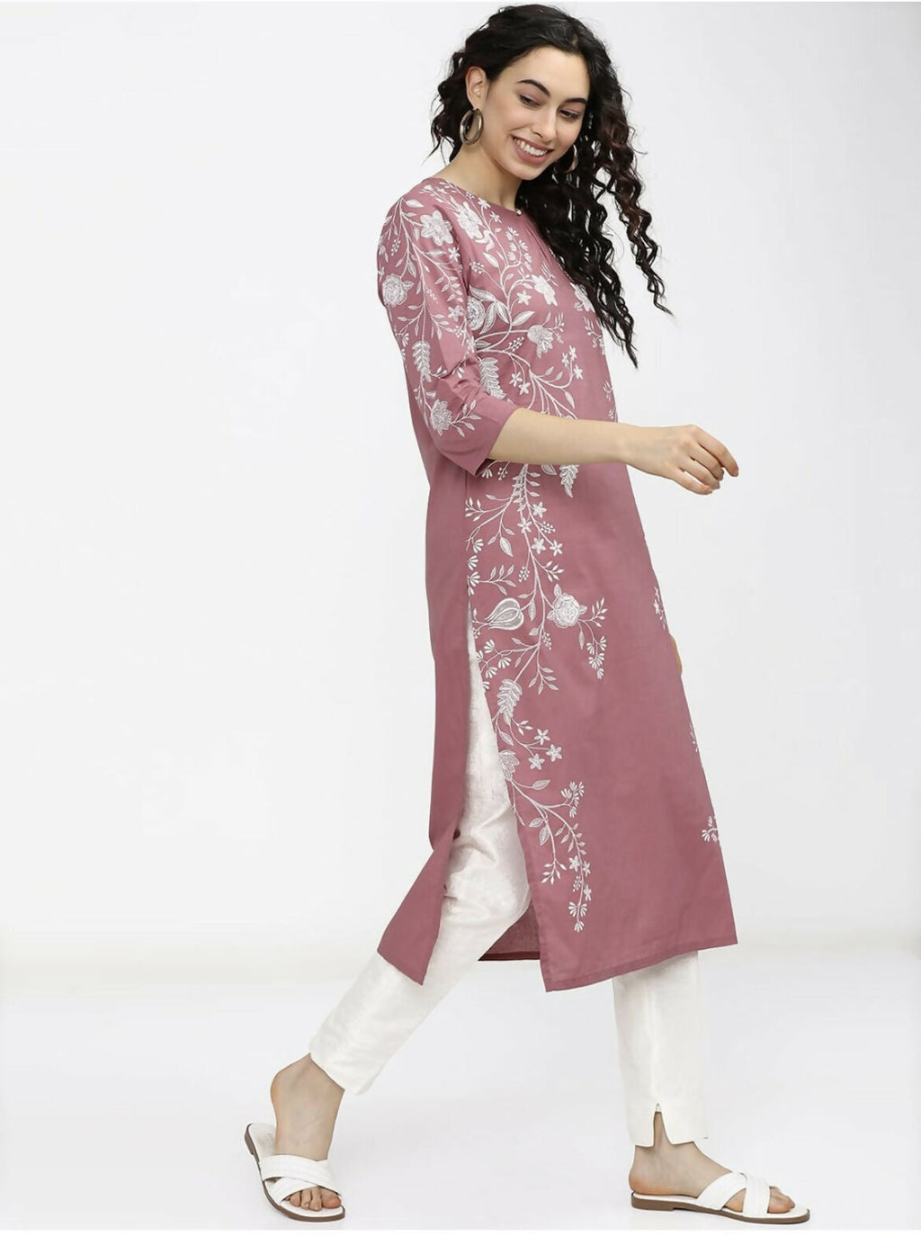 Cheera Women Stylish Hand Block Printed Cotton Blend Flared Kurta - Peach