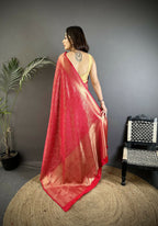 Joban Fashion Red Floral Motifs & Ethnic Design Soft Satin Silk Kanchipuram Saree - Distacart