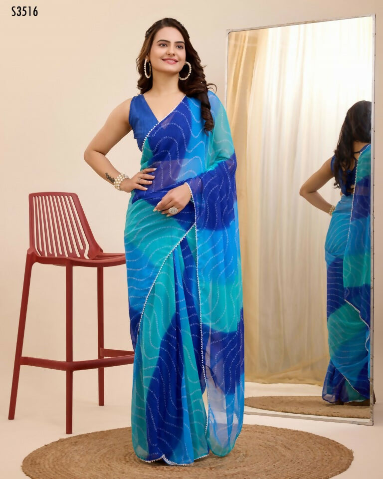 Blue Georgette Designer Printed Ready To Wear Saree - Ibiza