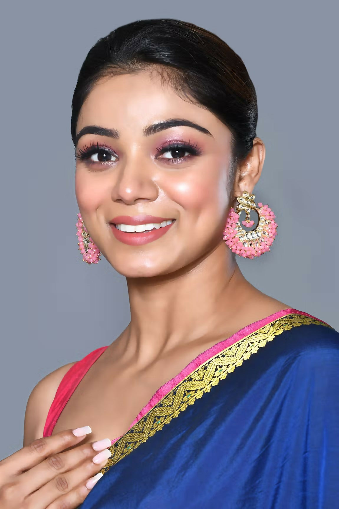 Joban Fashion Women Kundan Pearl Golden White Pink Earrings - Distacart
