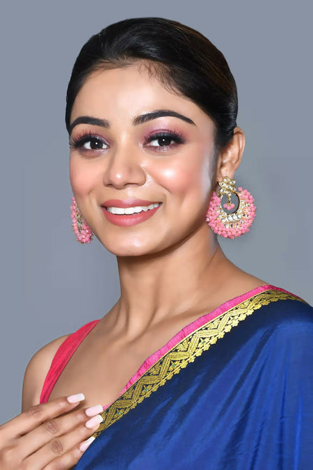 Joban Fashion Women Kundan Pearl Golden White Pink Earrings