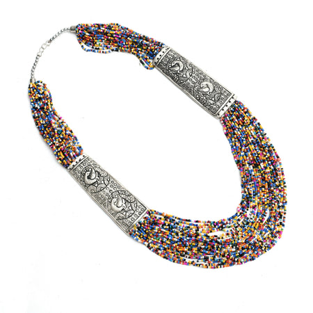 Mominos Fashion Johar Kamal Oxidised Multi Beads Long Statement Necklace For Women