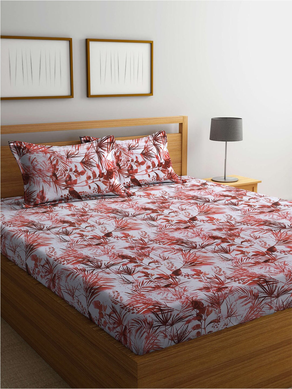 BOMBAY DYEING Serenita Brown Printed Cotton 144 TC Queen Bedsheet with 2 Pillow Covers