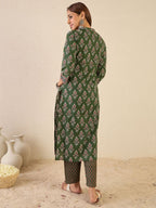 Indo Era Women Floral Printed Regular Sequinned Detail Pure Cotton Kurta with Trousers - Distacart