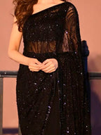 Sangria Black Sequinned Embellished Saree - Distacart