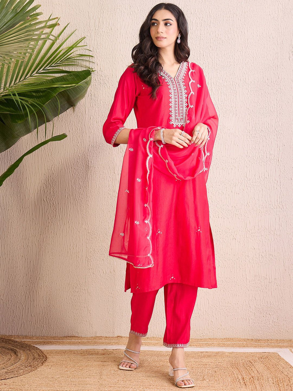Indo Era Women Floral Yoke Design Regular Liva Kurta with Trousers & With Dupatta - Distacart