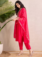 Indo Era Women Floral Yoke Design Regular Liva Kurta with Trousers & With Dupatta - Distacart