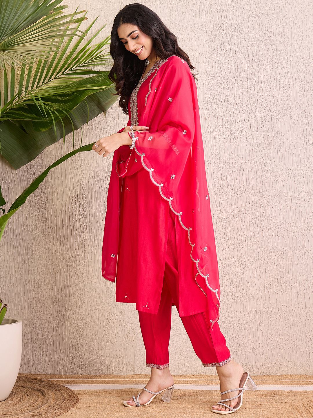 Indo Era Women Floral Yoke Design Regular Liva Kurta with Trousers & With Dupatta - Distacart
