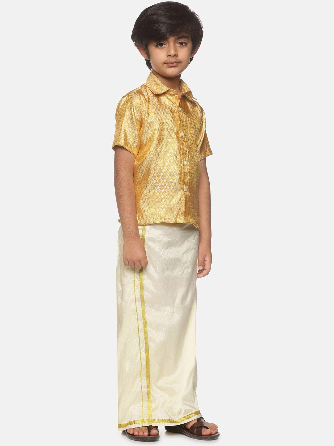 Sethukrishna Boys Gold-Toned Shirt with Dhoti