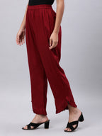 Souchii Women Maroon Solid Pleated Ruffled Liva Palazzos - Distacart