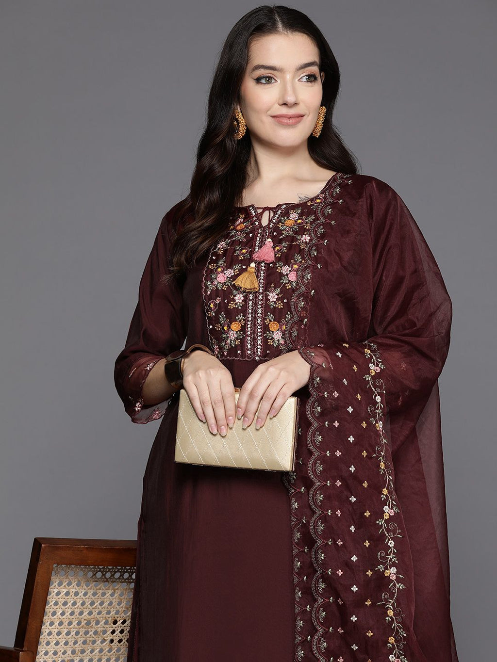 Indo Era Women Floral Embroidered Regular Sequinned Kurta with Trousers & With Dupatta - Distacart