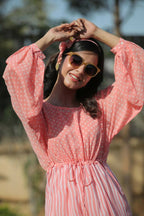 Juniper Women Peach Georgette Bandhani High-Low Tunic - Distacart