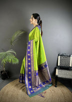 Joban Fashion Parrot Green Banarasi Soft Silk Woven Butti Saree - Distacart