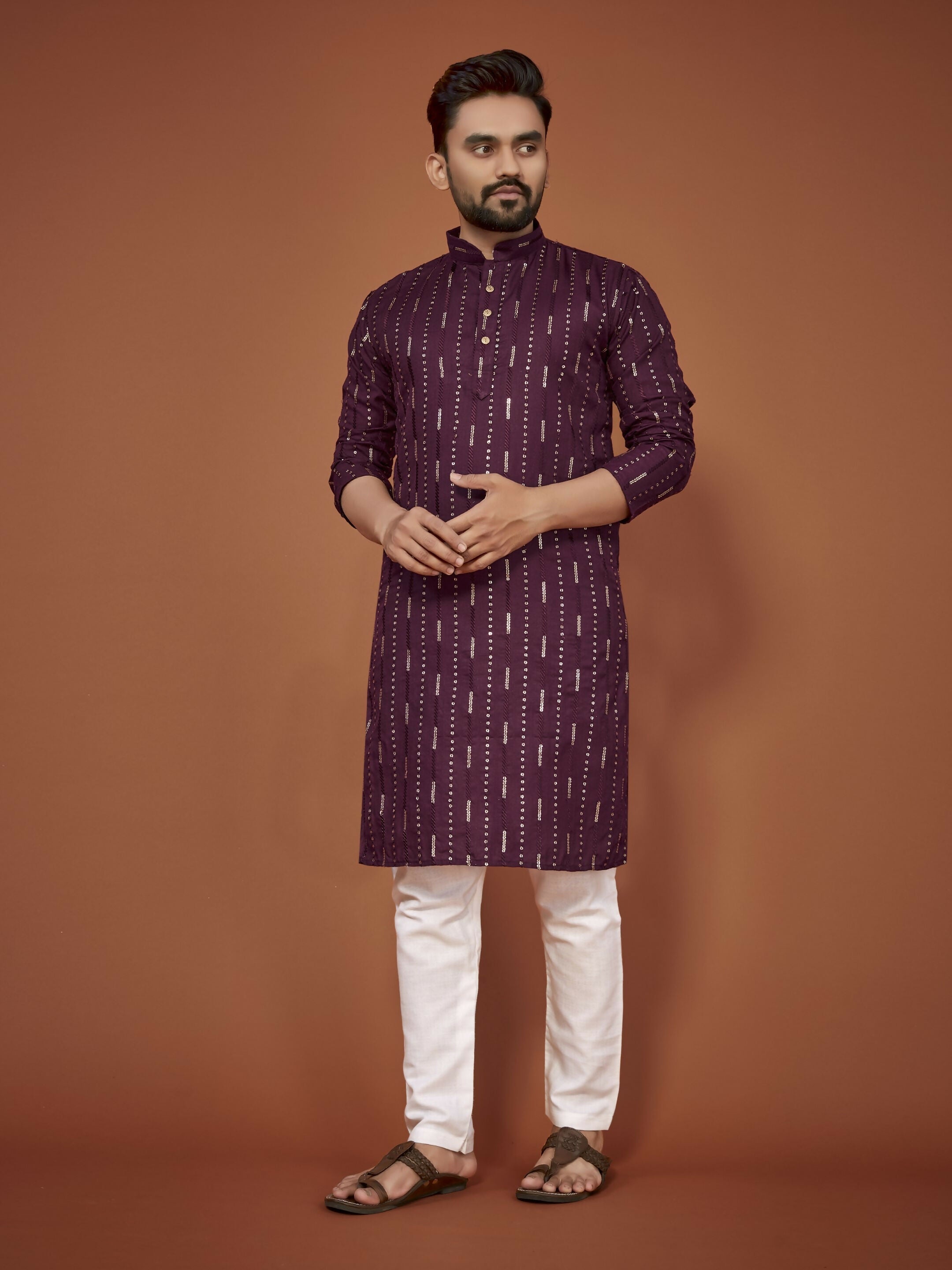 Anaita Purple Embroidered Cotton Straight Kurta