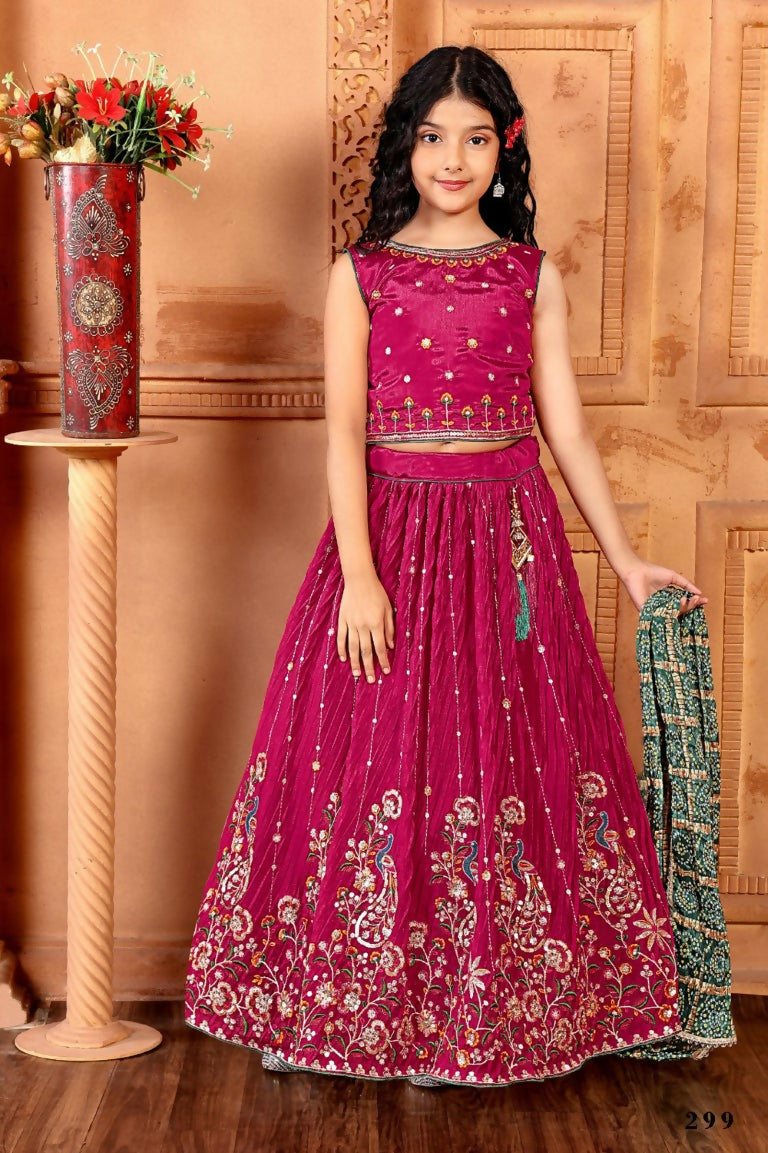 Kids Functional Designer Pink Chinon Fab Lehenga choli - Aaradhna