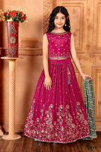 Kids Functional Designer Pink Chinon Fab Lehenga choli - Aaradhna
