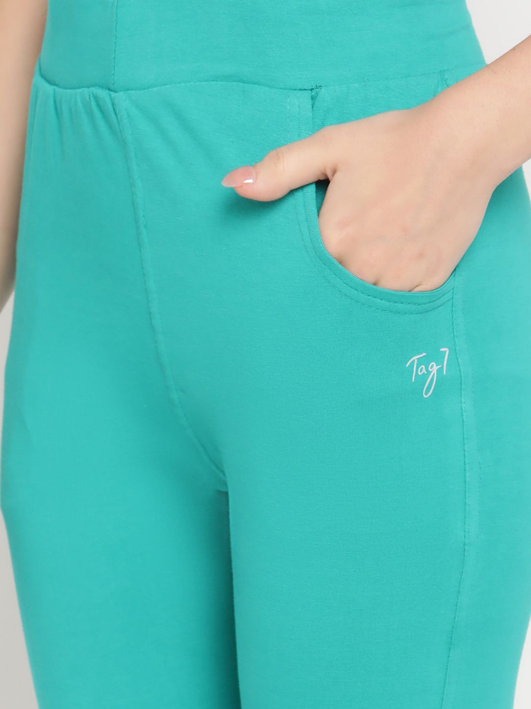 TAG 7 Women Pack of 2 Mustard Yellow & Turquoise Blue Solid Kurti Pants