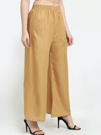 TAG 7 Women Beige Solid Flared Palazzo