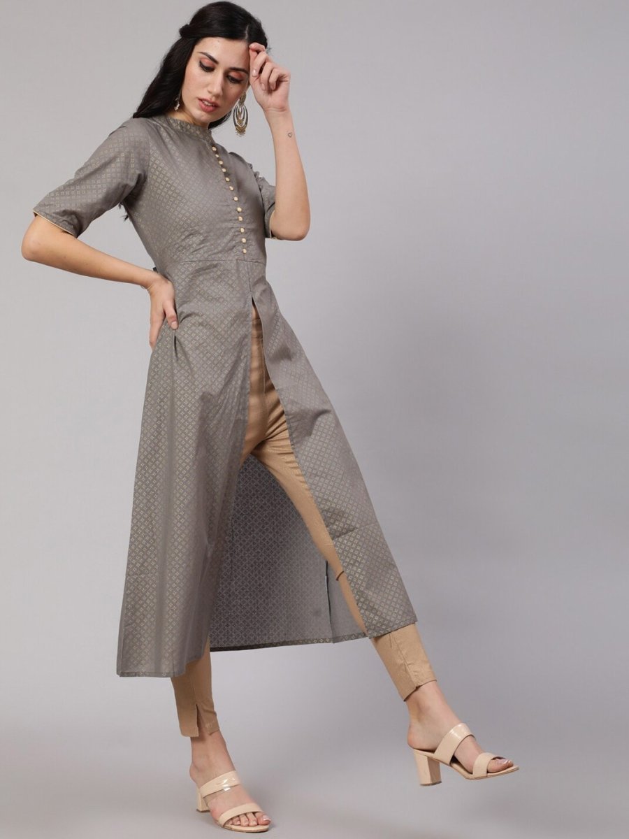 Aks Ethnic Motifs Printed High Slit Fusion Kurta