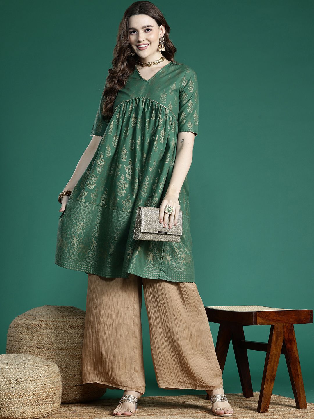 Sangria Ethnic Motifs Print Gotta Patti Pure Cotton Anarkali Kurta