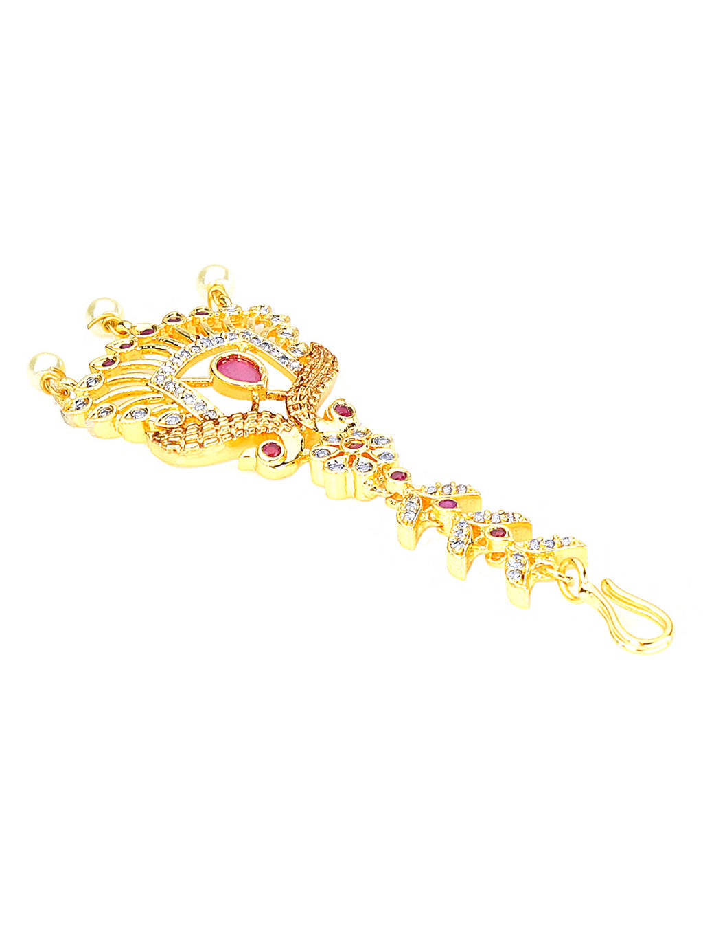 Yellow Chimes Women Gold -Toned Pink & White American Diamond Studded Handcrafted Maang Tikka - Distacart