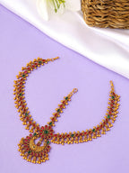 Yellow Chimes Gold-Toned Green Kundan Layered Temple Bridal Traditional Matha Patti - Distacart