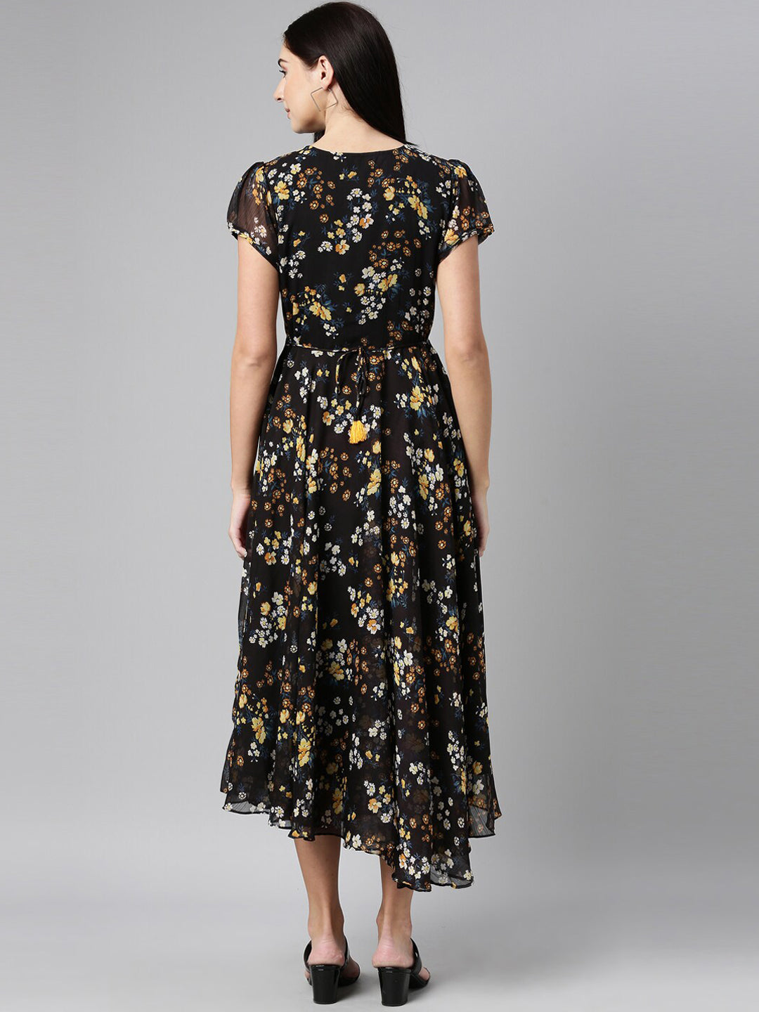 Souchii Women Black Floral Chiffon Maxi Dress - Distacart