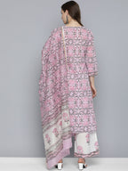HERE&NOW Women Floral Printed Regular Pure Cotton Kurta with Palazzos & With Dupatta