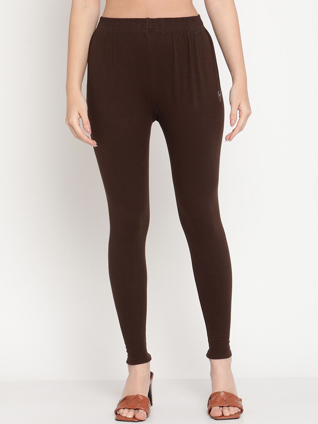 TAG 7 Women Orange & Brown Solid Ankle-Length Leggings Pack Of 2