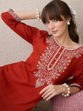 Indo Era Floral Yoke Design Thread Work Cotton Straight Kurta - Distacart