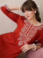Indo Era Floral Yoke Design Thread Work Cotton Straight Kurta - Distacart