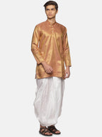 Sethukrishna Men Art Silk Golden & Red Kurta with Dhoti Pants - Distacart