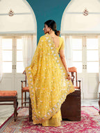 Tikhi Imli Yellow Ethnic Motifs Beads and Stones Embroidered Saree - Distacart