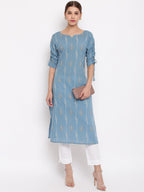 Janasya Blue Printed Straight Kurta - Distacart
