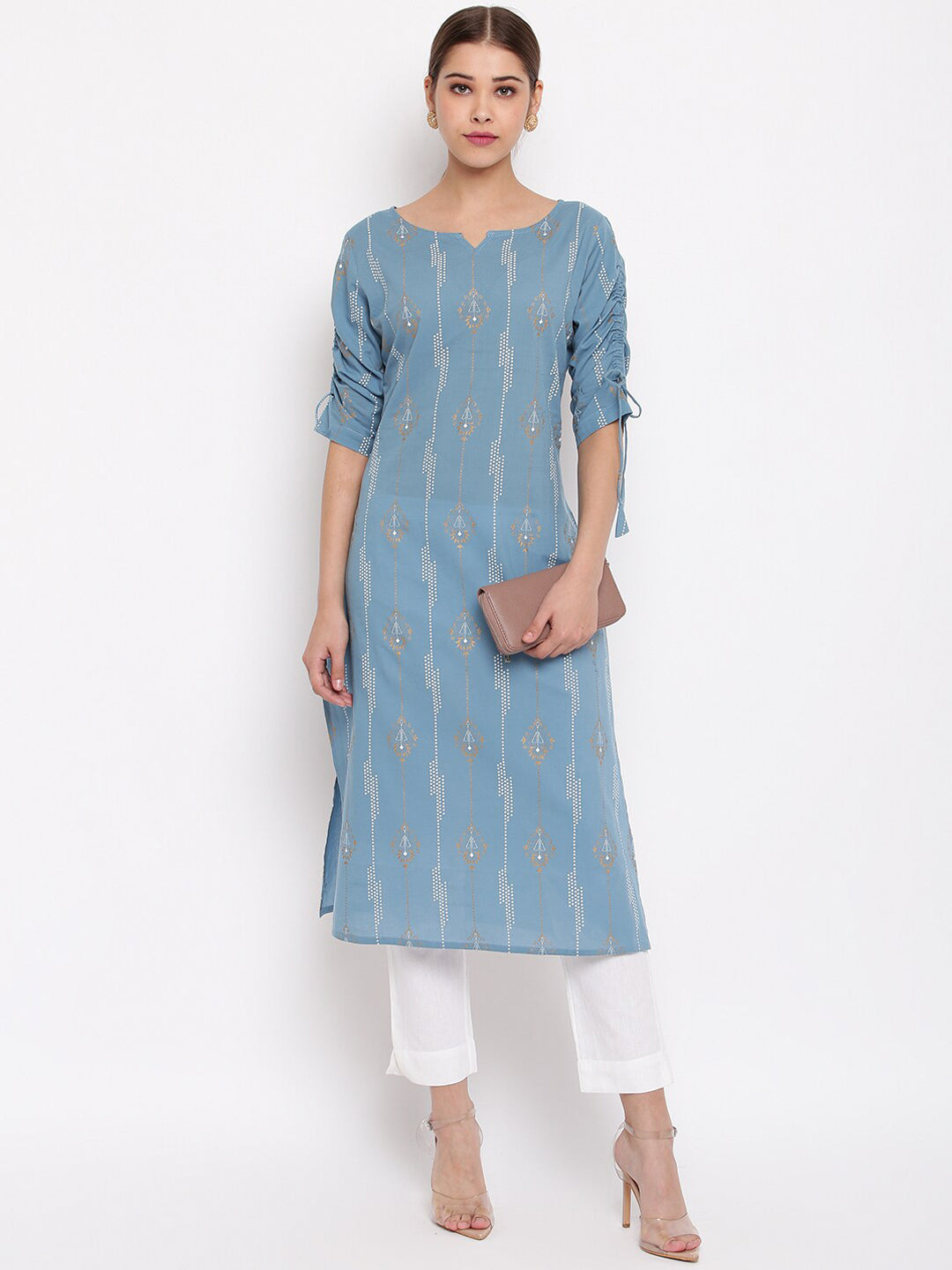 Janasya Blue Printed Straight Kurta - Distacart