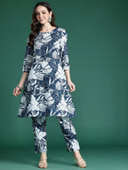 Indo Era Floral Printed Pure Cotton Kurta with Trousers - Distacart