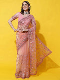 kasee Floral Embroidered Net Saree - Distacart
