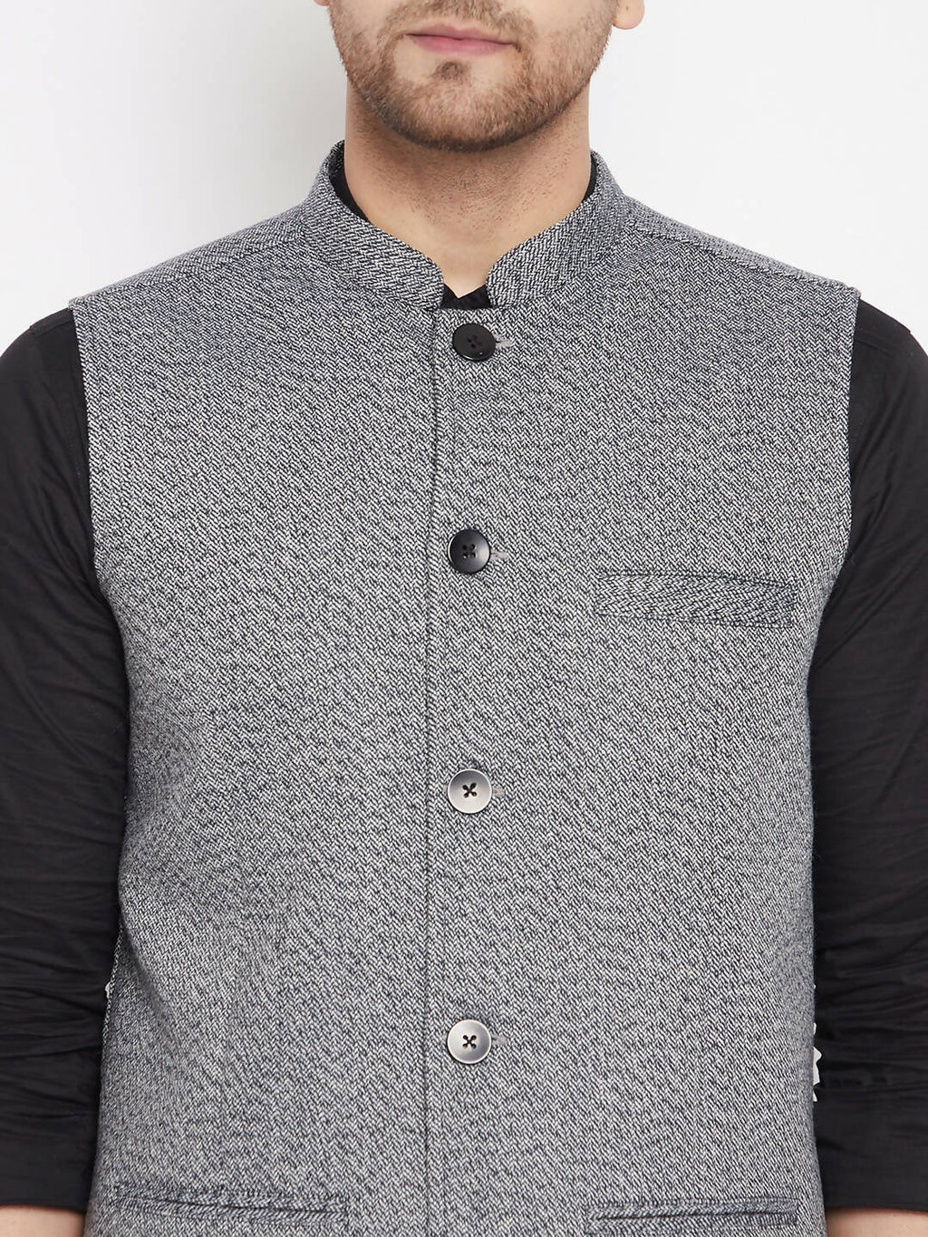 Even Apparels Grey Merino Men Woven Nehru Jacket PW689 - Distacart