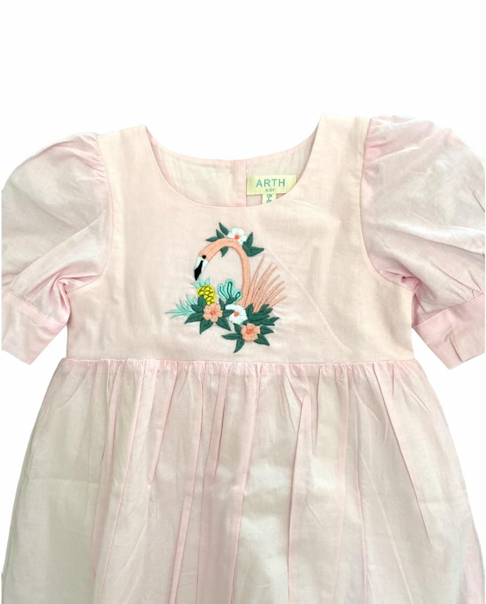 ArthLife Pink Flamingo Embroidered Dress