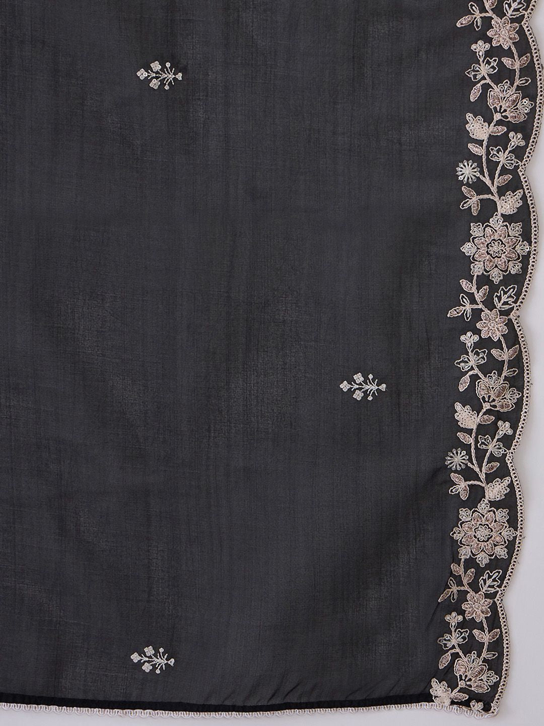 Indo Era Black Floral Embroidered Thread Work Kurta with Trousers & Dupatta - Distacart