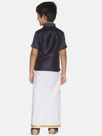 Sethukrishna Boys Navy Blue & White Shirt with Dhoti