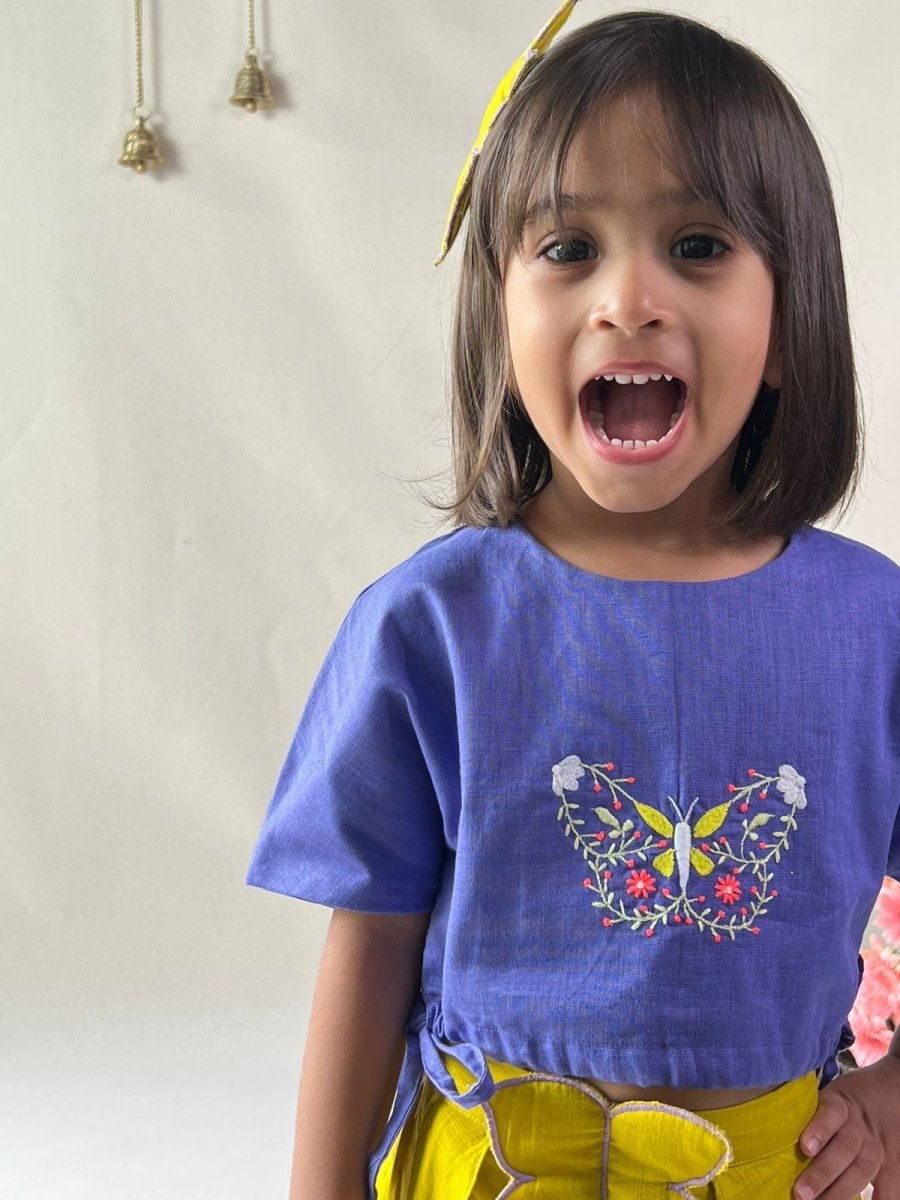 ArthLife Mustard Purple Butterfly Embroidered Co-Ord Set