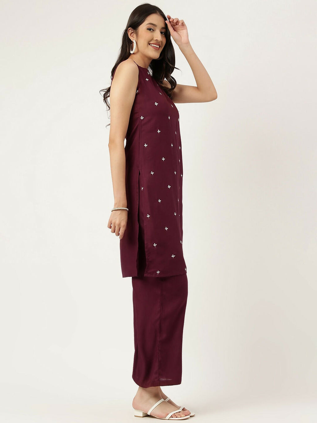 Joban Fashion Mahroon Rayon and Embroidered Work Straight Kurta Bottom Set