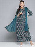 HERE&NOW Women Ethnic Motifs Printed Gotta Patti Kurta With Palazzos & With Dupatta