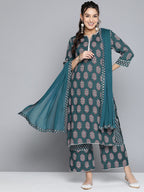 HERE&NOW Women Ethnic Motifs Printed Gotta Patti Kurta With Palazzos & With Dupatta