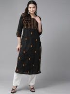 ADA Ethnic Motifs Embroidered Chikankari Cotton Straight Kurta