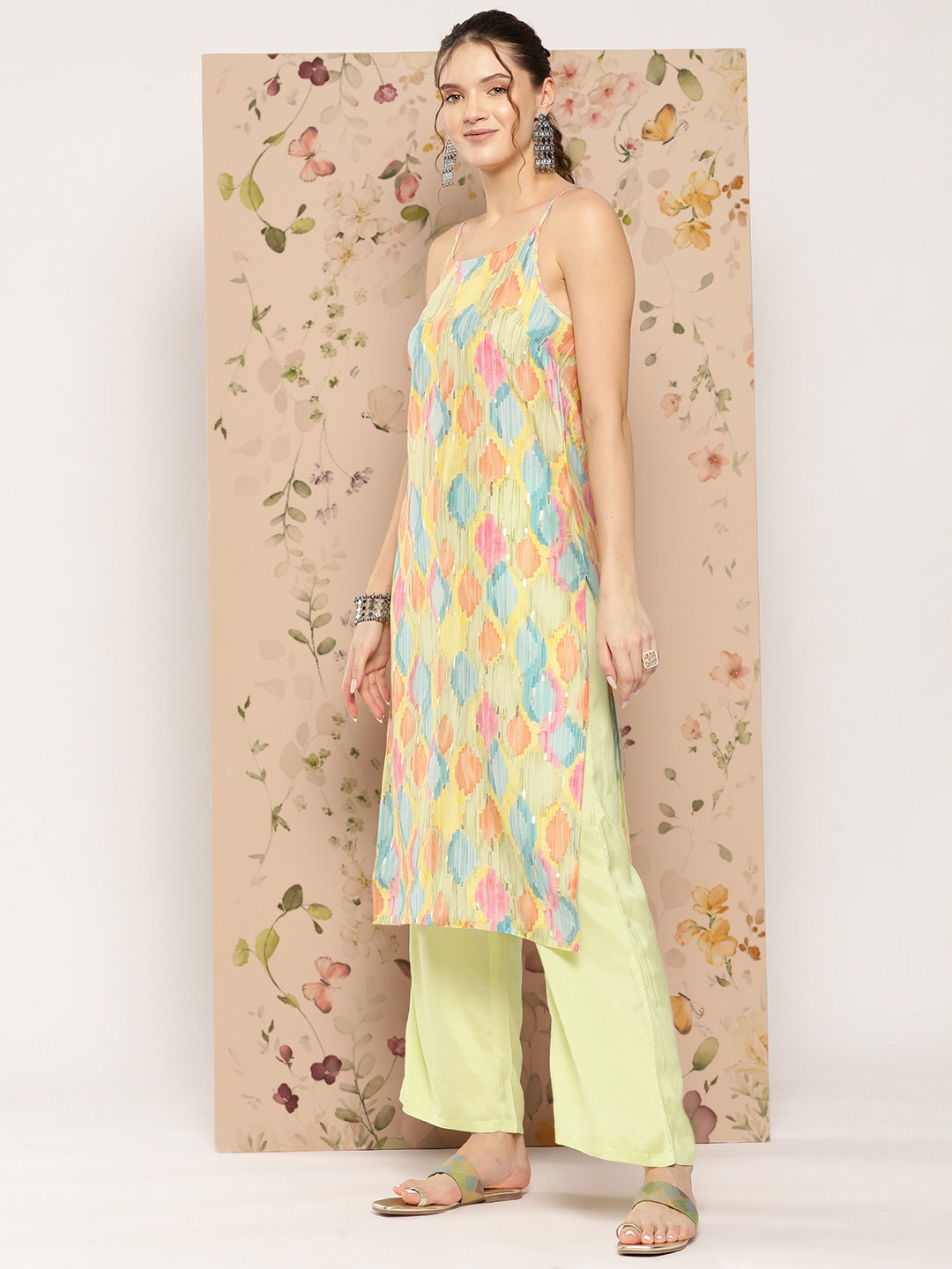 HERE&NOW Abstract Printed Straight Kurta with Solid Palazzos