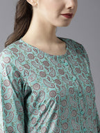 HERE&NOW Women Blue & Brown Printed Kurta with Palazzos & Dupatta