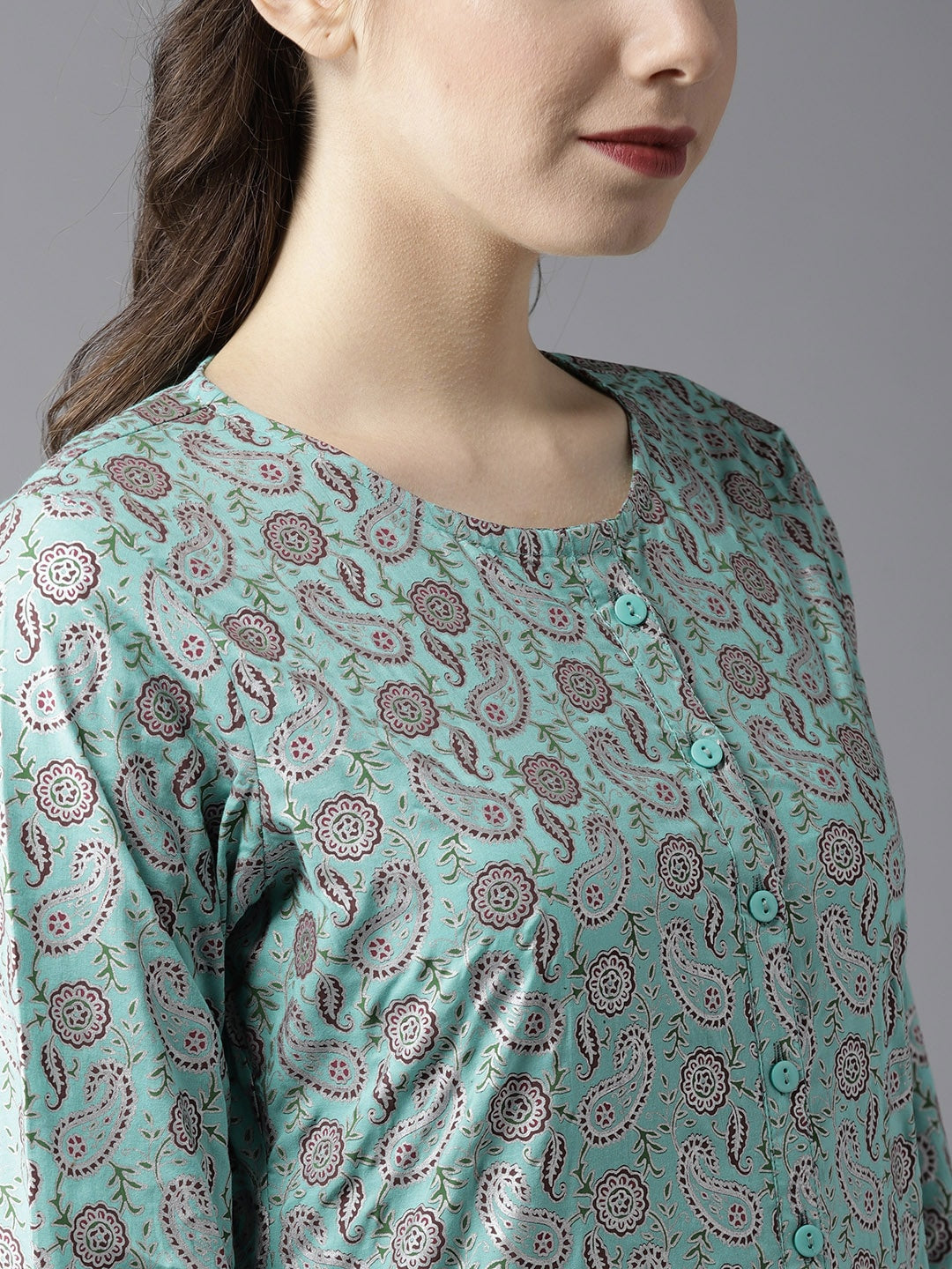 HERE&NOW Women Blue & Brown Printed Kurta with Palazzos & Dupatta
