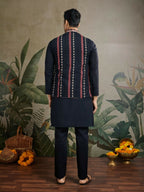 Vastranavya Black Exclusive Festival Viscose Silk Thread & Swarovski Embroidered Work Mens Wear Kurta & Koti